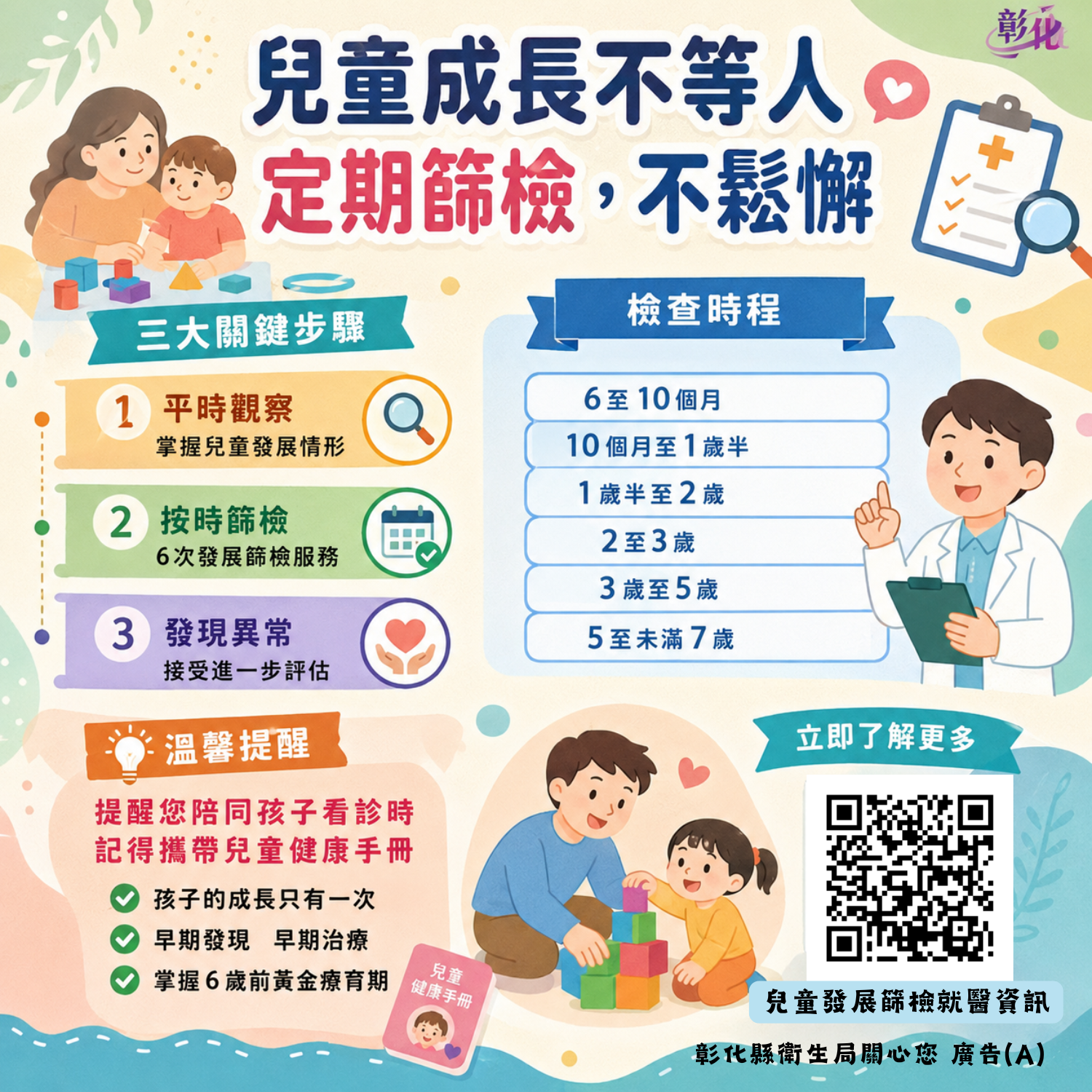 歡迎轉傳分享 【定期發展篩檢,守護孩子的健康與未來】宣傳圖片